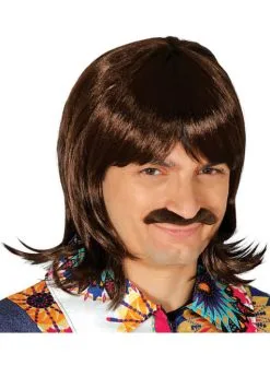 Braunhaarige Perücke Mit Schnurrbart Für Herren