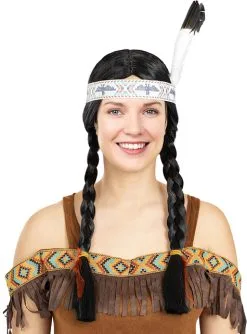 Indianerin Perücke Mit Geflochtenen Zöpfen