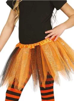 Orange-schwarzes Tutu Mit Glitzerstaub Für Mädchen